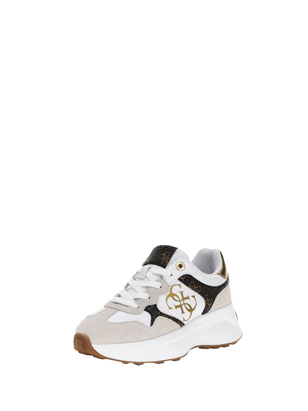 GUESS Sneakers con zeppa Donna - White Brown modello FLPLUCPEL12